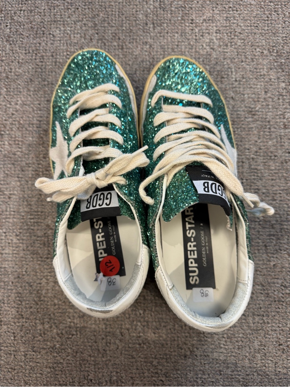Golden Goose Superstar Green Glitter Sneakers Size 38 ✨💚